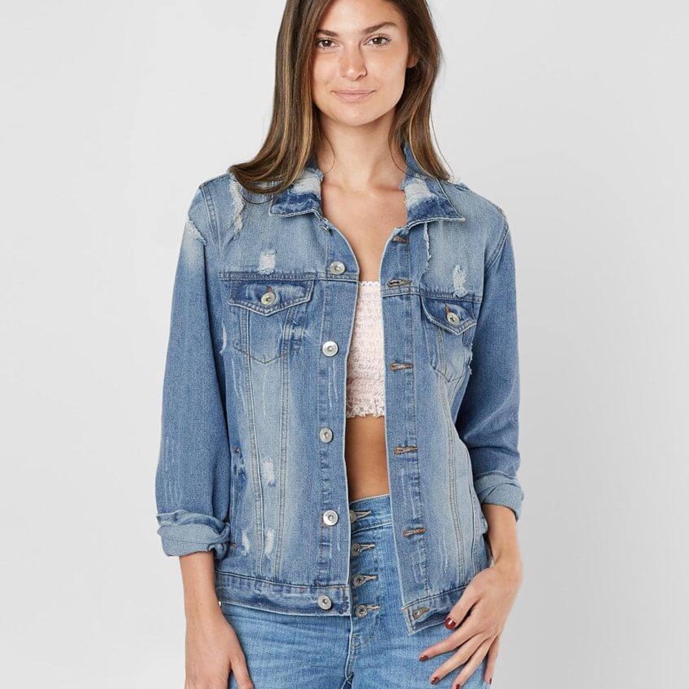 Ci Sono Deconstructed Denim Boyfriend Jacket Intentionally Distressed - Picture 2 of 9